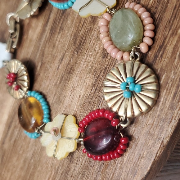 B3225 Czech flower valley precious stone bracelet handcrafted rare find - Picture 2 of 3